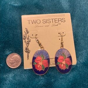 Cloisonné Two Sisters Floral Earrings